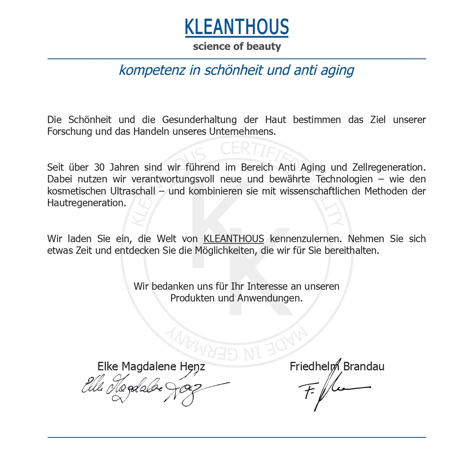 Dr. Kleanthous Kosmetik GmbH - Schönheit und Anti-Aging - Behandlungsdetails