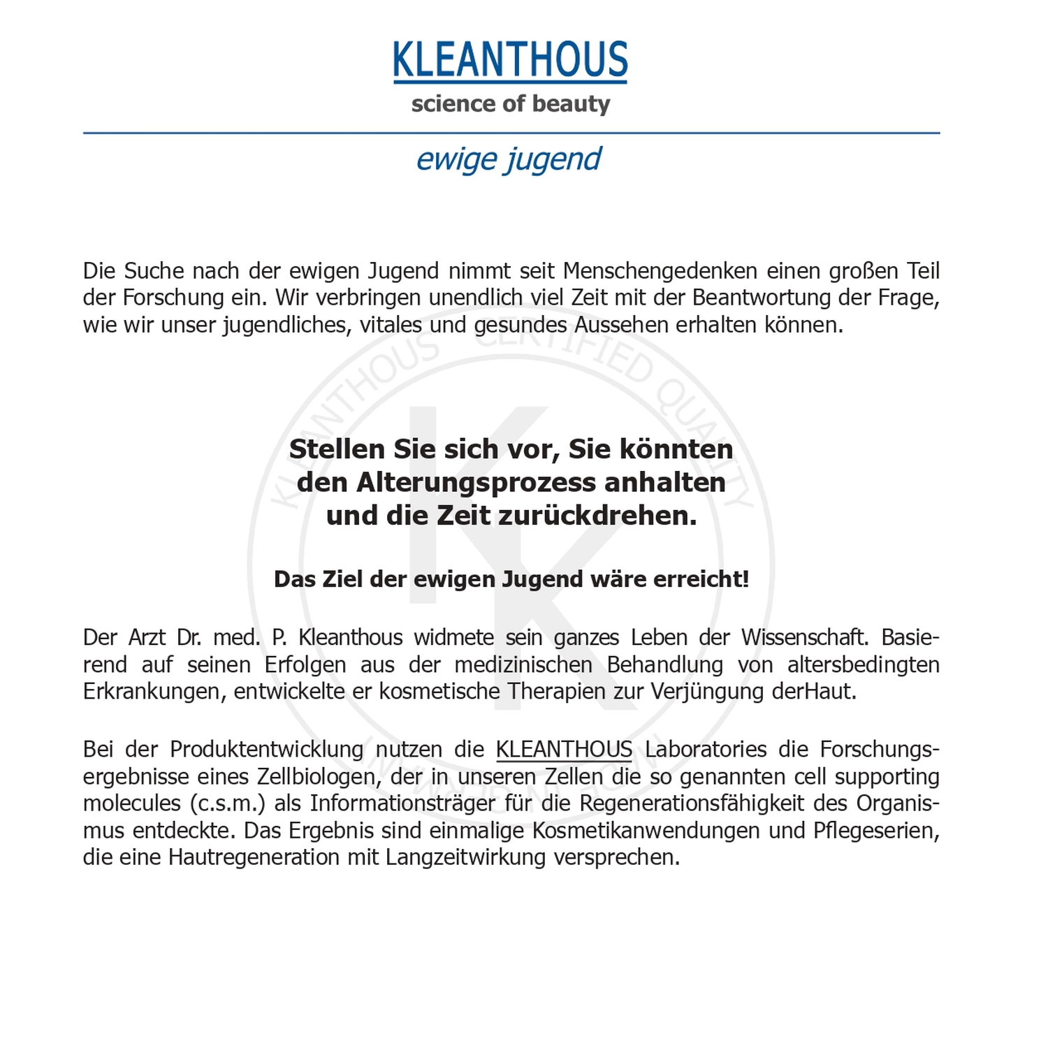 Dr. Kleanthous Kosmetik GmbH - Schönheit und Anti-Aging - Behandlungsdetails