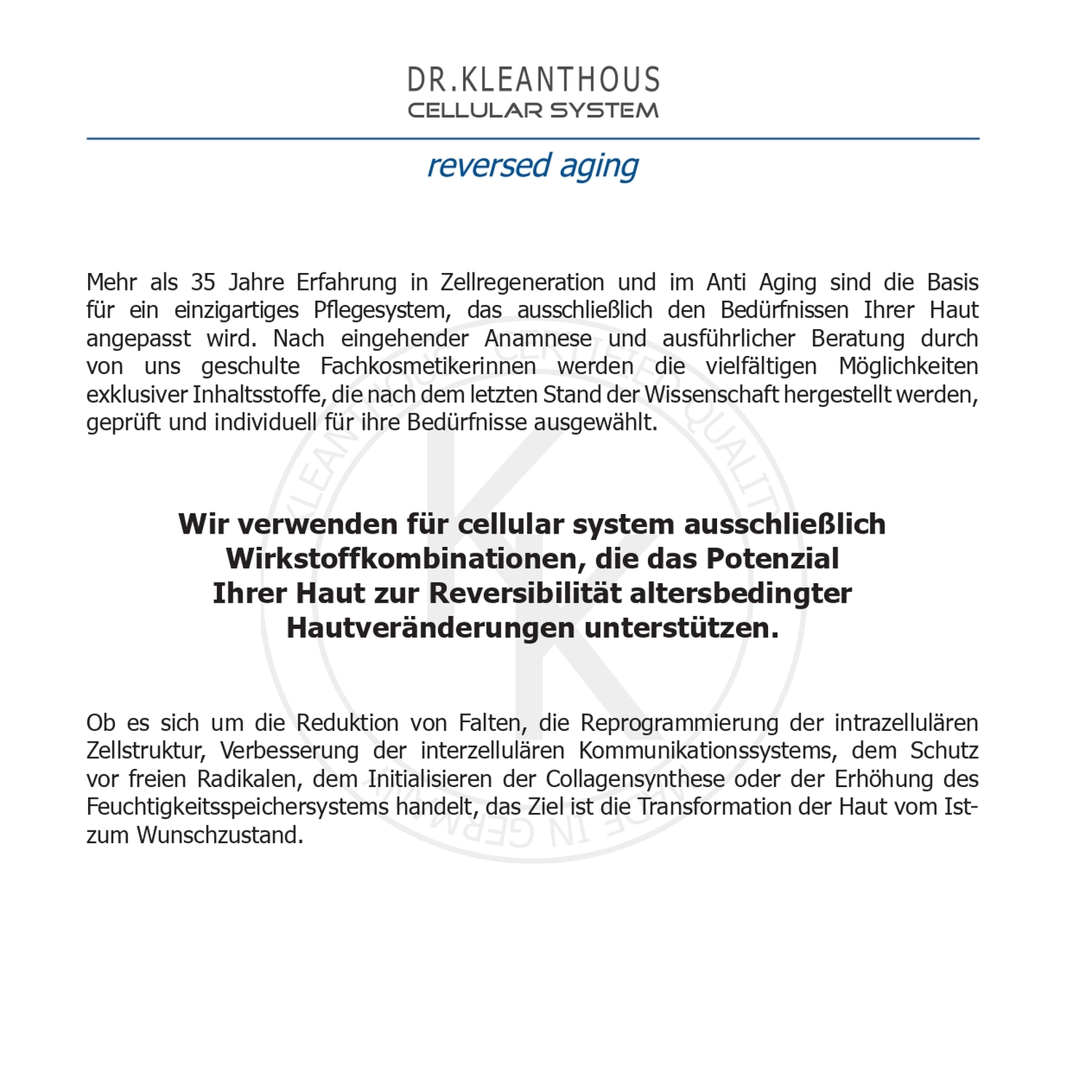 Dr. Kleanthous Kosmetik GmbH - Schönheit und Anti-Aging - Behandlungsdetails
